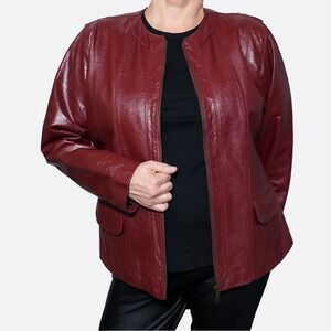 Dark Burgundy Brazilian Bovine Leather Scuba Jacket Minimalist Plus 1X‎ XL
